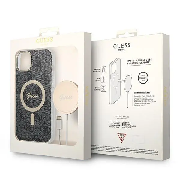 Zestaw Guess GUBPP14MH4EACSK ładowarka indukcyjna + etui 4G Print MagSafe do iPhone 14 Plus