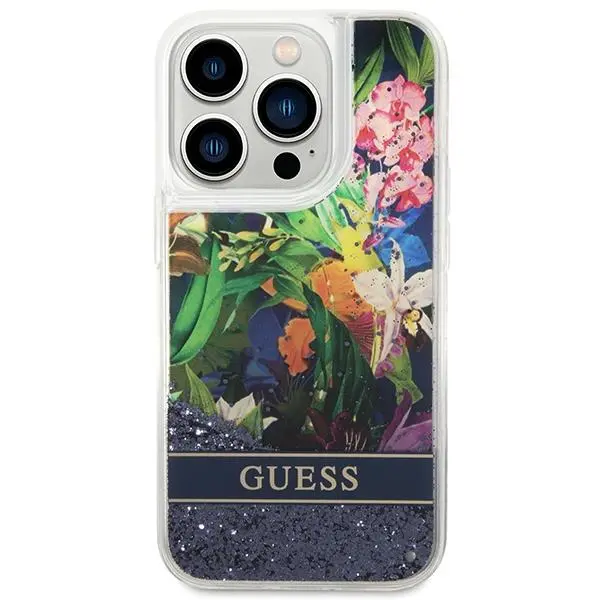 Etui Guess Flower Liquid Glitter GUHCP14XLFLSB do iPhone 14 Pro Max