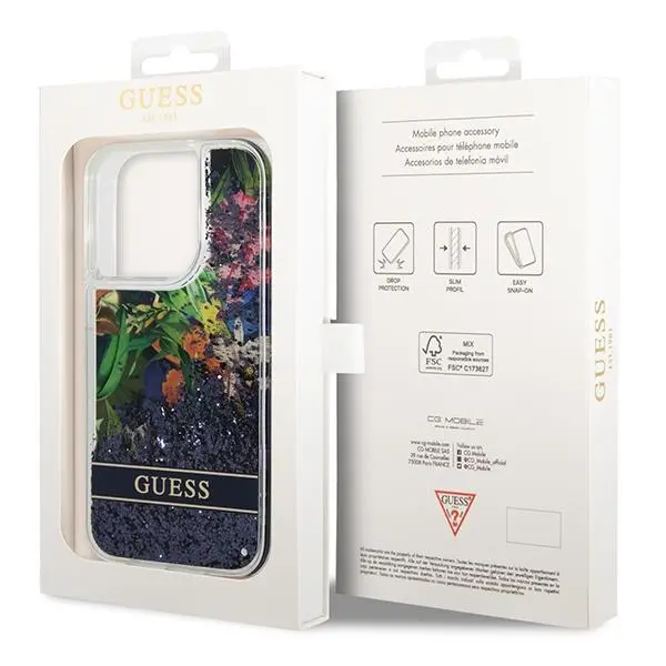 Etui Guess Flower Liquid Glitter GUHCP14XLFLSB do iPhone 14 Pro Max