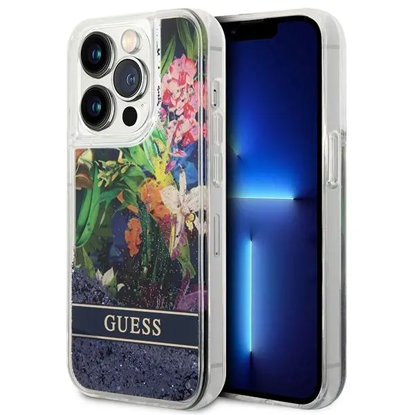 Etui Guess Flower Liquid Glitter GUHCP14XLFLSB do iPhone 14 Pro Max
