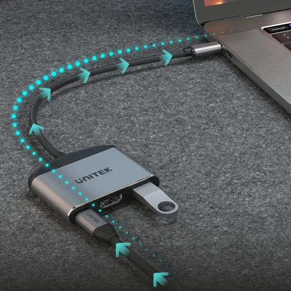 Adapter Unitek D1102A USB-C na HDMI 8K, USB-A, USB-C 100W Szary