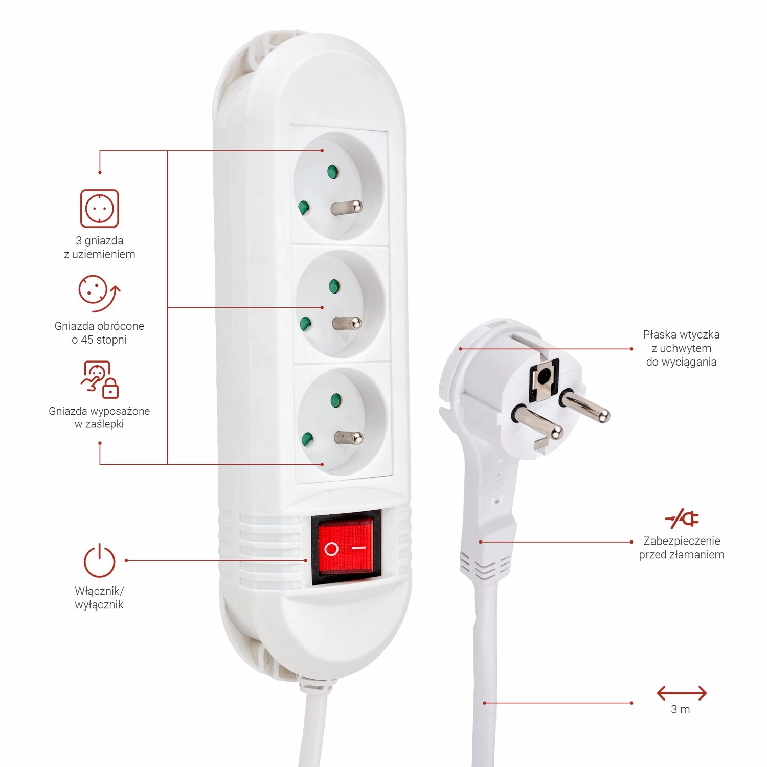 Listwa Hama P2223753 Comfort 3 gniazda 3m Biały