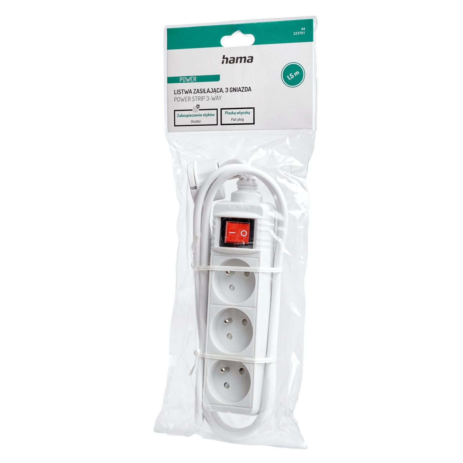 Listwa Hama 44223701 Standard 3 gniazda 1,5m Biały