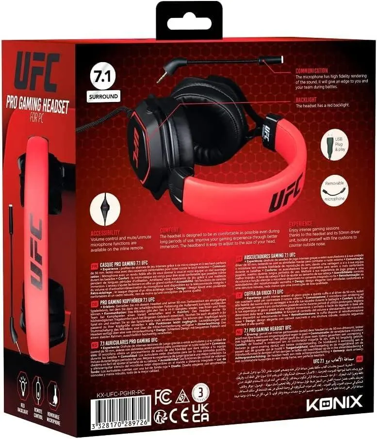 Słuchawki przewodowe z mikrofonem Konix UFC Pro Gaming Headset dla PC Nauszne Czarno-czerwony