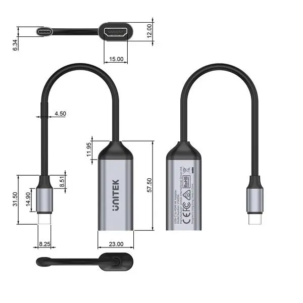 Adapter Unitek V1420A, USB-C na HDMI 2.0, 4K@60Hz