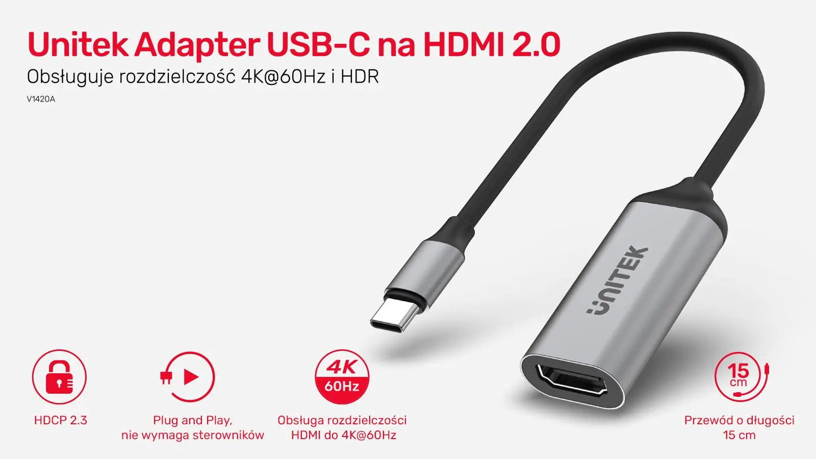 Adapter Unitek V1420A, USB-C na HDMI 2.0, 4K@60Hz