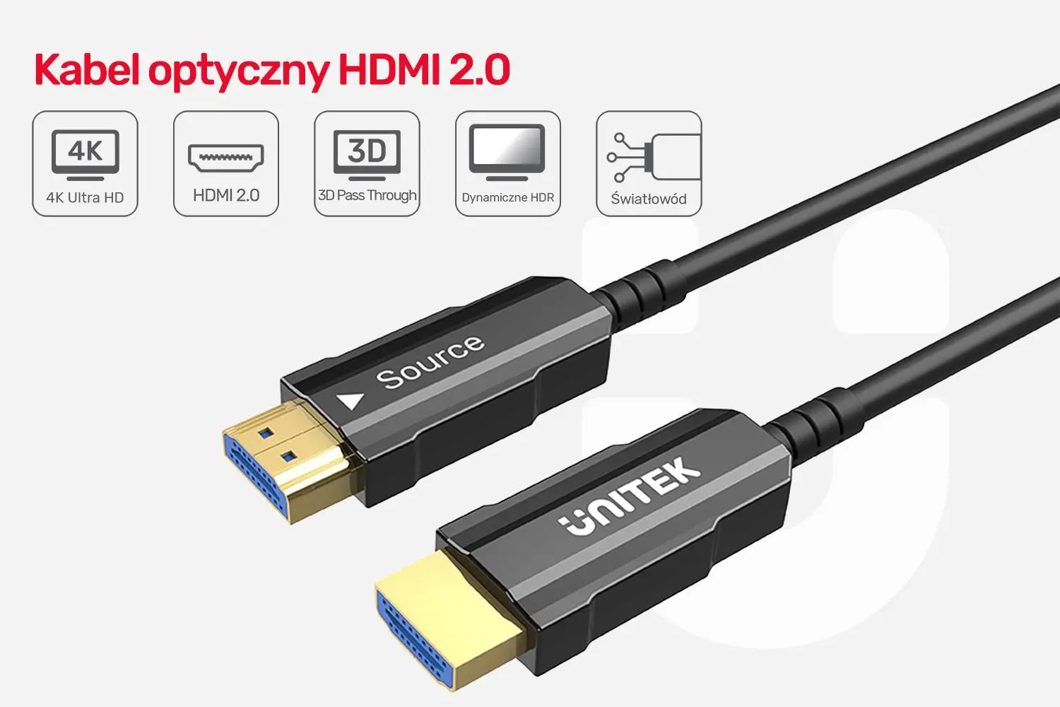 Kabel optyczny HDMI Unitek C11072BK-50M 50m Czarny