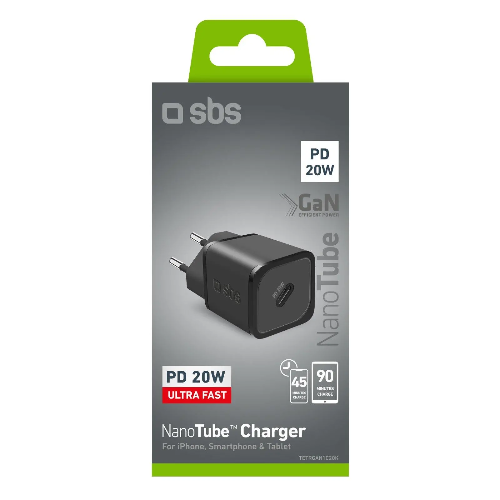 Ładowarka sieciowa SBS NanoTube GaN PD20W USB-C Czarny