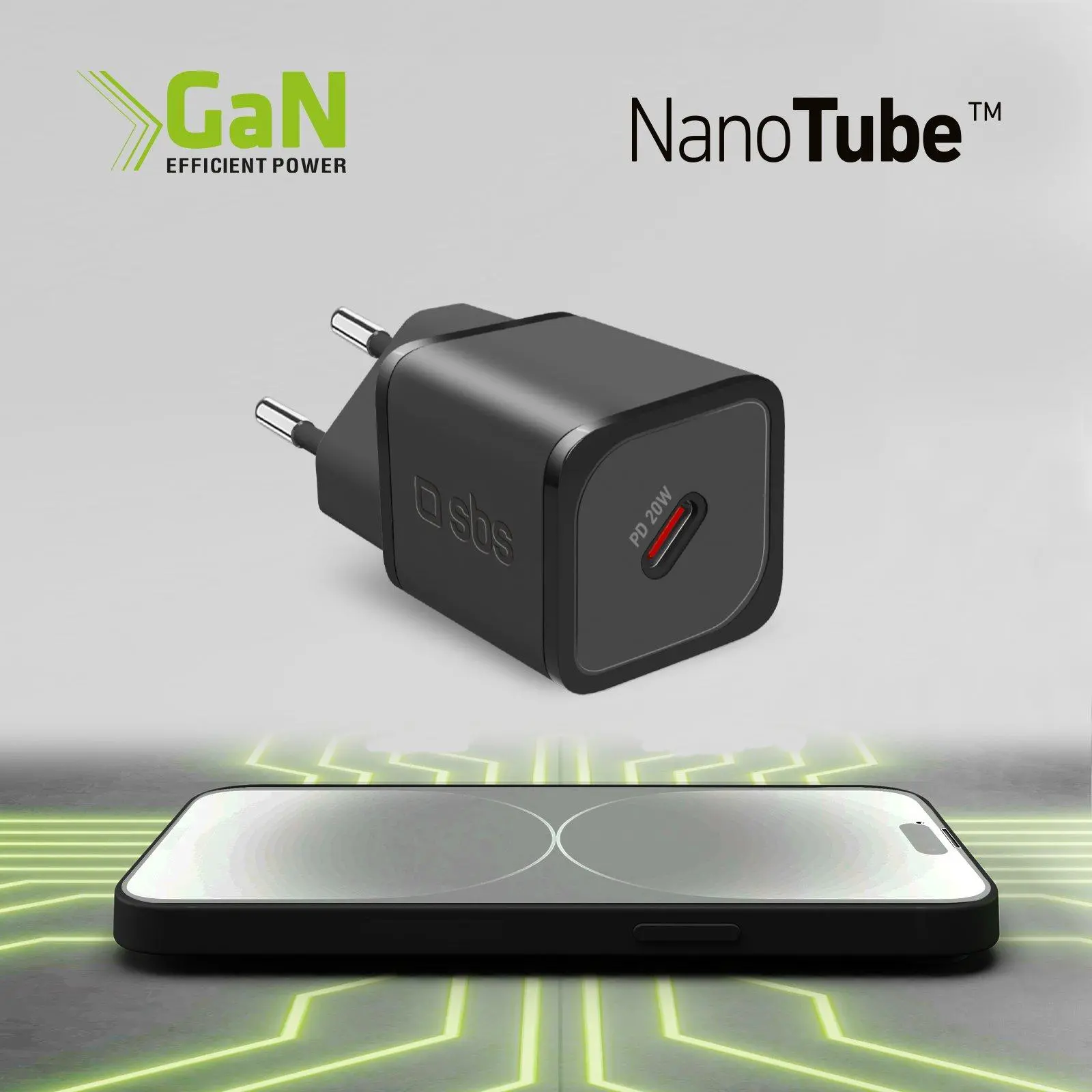 Ładowarka sieciowa SBS NanoTube GaN PD20W USB-C Czarny