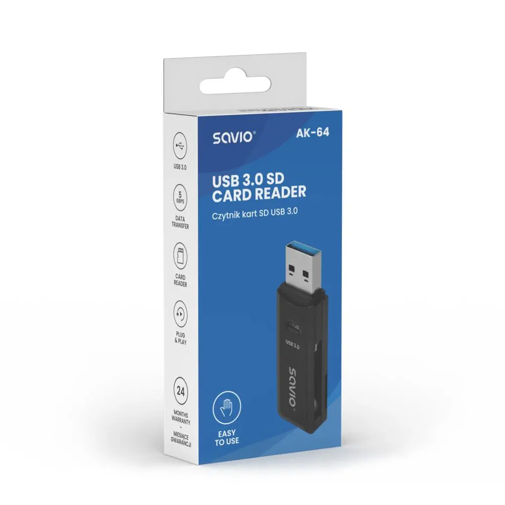 Czytnik kart Savio AK-64 USB 3.0 Czarny