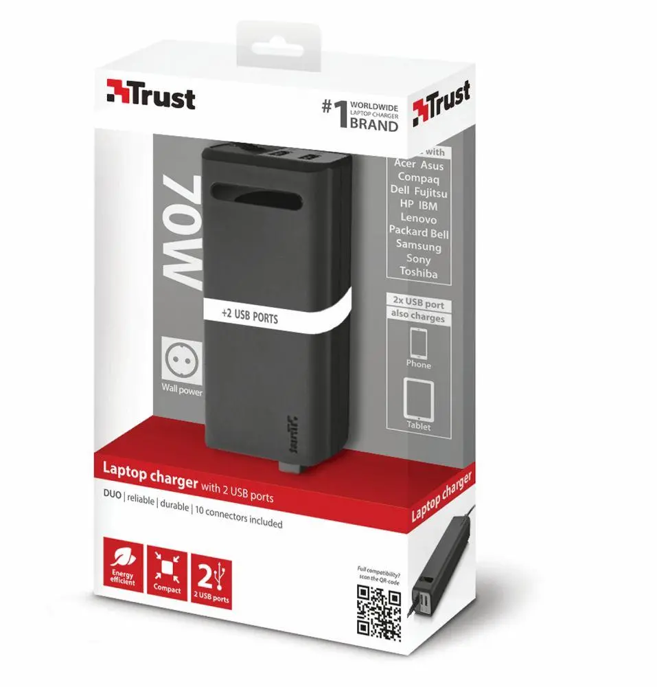 Zasilacz do laptopa Trust DUO 2 USB 70W