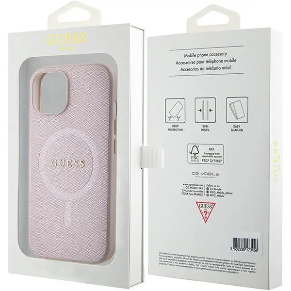 Etui Guess Saffiano MagSafe GUHMP15MPSAHMCP do iPhone 15 Plus Różowy