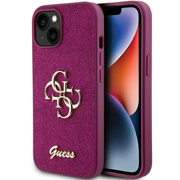 Etui Guess Glitter Script Big 4G GUHCP15SHG4SGU do iPhone 15 Purpurowy