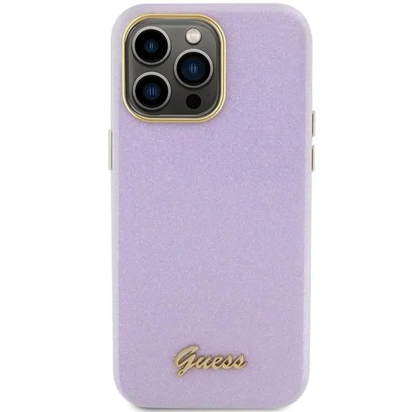 Etui Guess Glitter Glossy Script GUHCP15LPGMCSL do iPhone 15 Pro Fioletowy