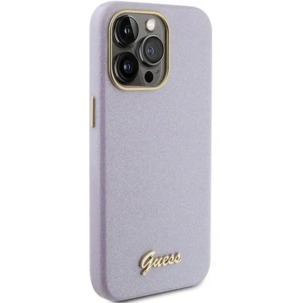 Etui Guess Glitter Glossy Script GUHCP15LPGMCSL do iPhone 15 Pro Fioletowy