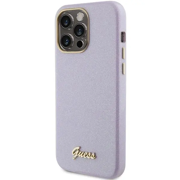 Etui Guess Glitter Glossy Script GUHCP15LPGMCSL do iPhone 15 Pro Fioletowy
