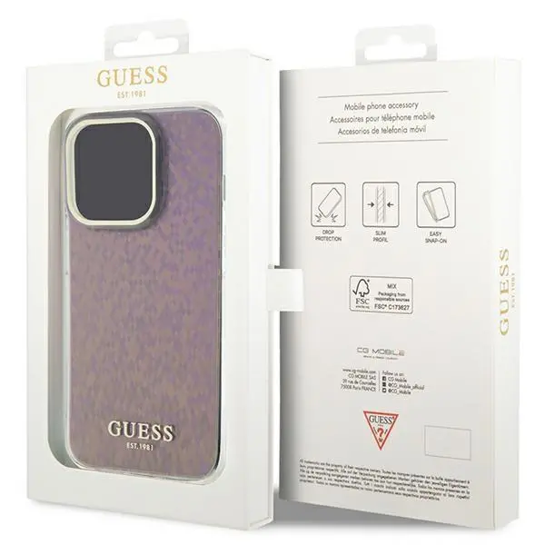 Etui Guess IML Faceted Mirror Disco Iridescent GUHCP15LHDECMP do iPhone 15 Pro Różowy