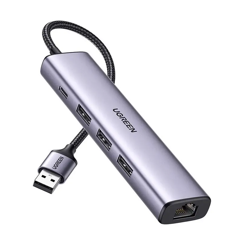 Hub USB UGREEN CM475 5w1 USB-A do 3x USB 3.0, RJ45, USB-C Szary