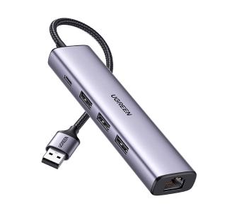 Hub USB UGREEN CM475 5w1 USB-A do 3x USB 3.0,  RJ45, USB-C Szary
