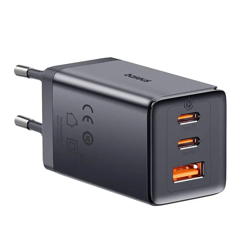 Ładowarka sieciowa Baseus GaN5 2x USB-C + USB 65W + kabel 1m Szary