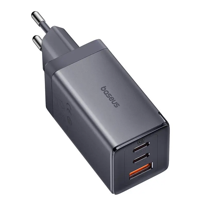 Ładowarka sieciowa Baseus GaN5 2x USB-C + USB 65W + kabel 1m Szary