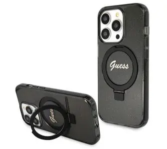 Etui Guess Ring Stand Script Glitter MagSafe GUHMP14LHRSGSK do iPhone 14 Pro Czarny