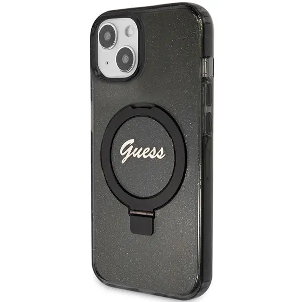 Etui Guess Ring Stand Script Glitter MagSafe GUHMP14SHRSGSK do iPhone 14/15/13 Czarny