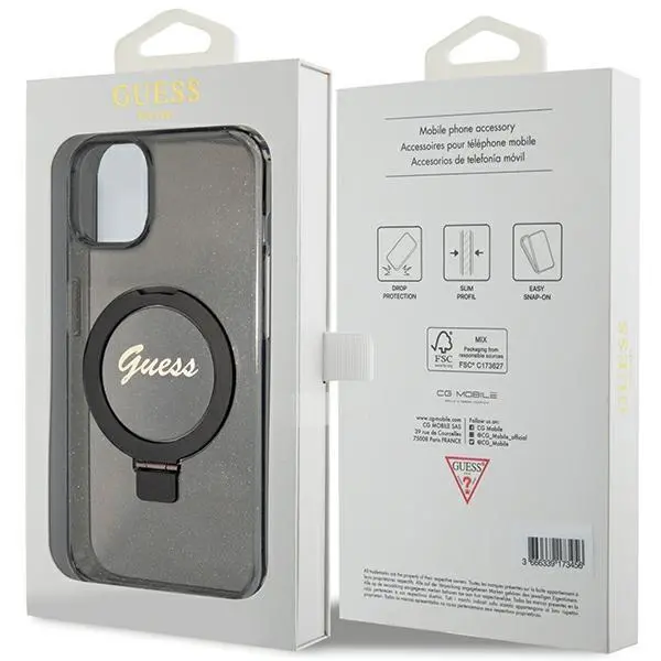 Etui Guess Ring Stand Script Glitter MagSafe GUHMP14SHRSGSK do iPhone 14/15/13 Czarny