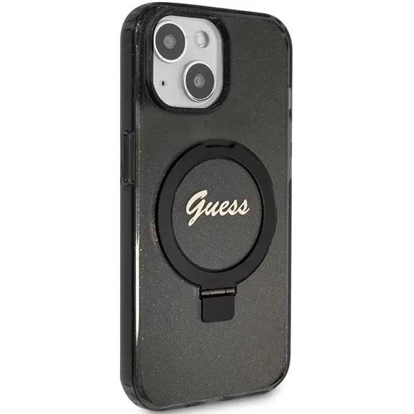 Etui Guess Ring Stand Script Glitter MagSafe GUHMP14SHRSGSK do iPhone 14/15/13 Czarny