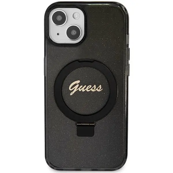 Etui Guess Ring Stand Script Glitter MagSafe GUHMP14SHRSGSK do iPhone 14/15/13 Czarny