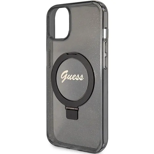 Etui Guess Ring Stand Script Glitter MagSafe GUHMP14SHRSGSK do iPhone 14/15/13 Czarny