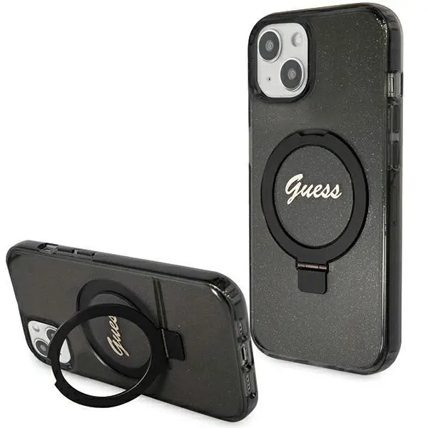Etui Guess Ring Stand Script Glitter MagSafe GUHMP14SHRSGSK do iPhone 14/15/13 Czarny