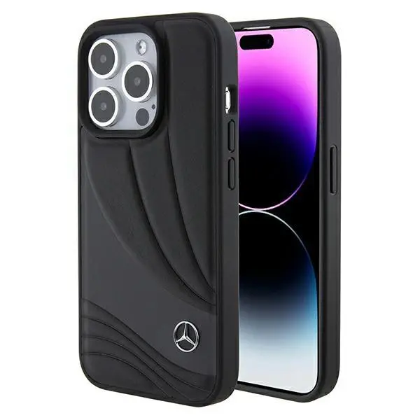 Etui Mercedes-Benz Leather Wave Patern MEHCP15L8ROLK do iPhone 15 Pro Czarny