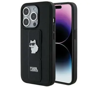 Etui Karl Lagerfeld Gripstand Saffiano Choupette Pins KLHCP14LGSACHPK do iPhone 14 Pro Czarny