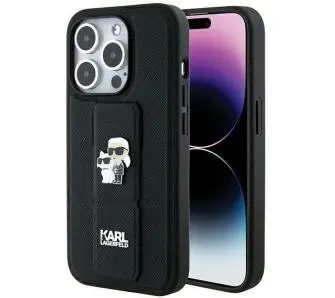 Etui Karl Lagerfeld Gripstand Saffiano Karl&Choupette Pins KLHCP14XGSAKCPK do iPhone 14 Pro Max Czarny
