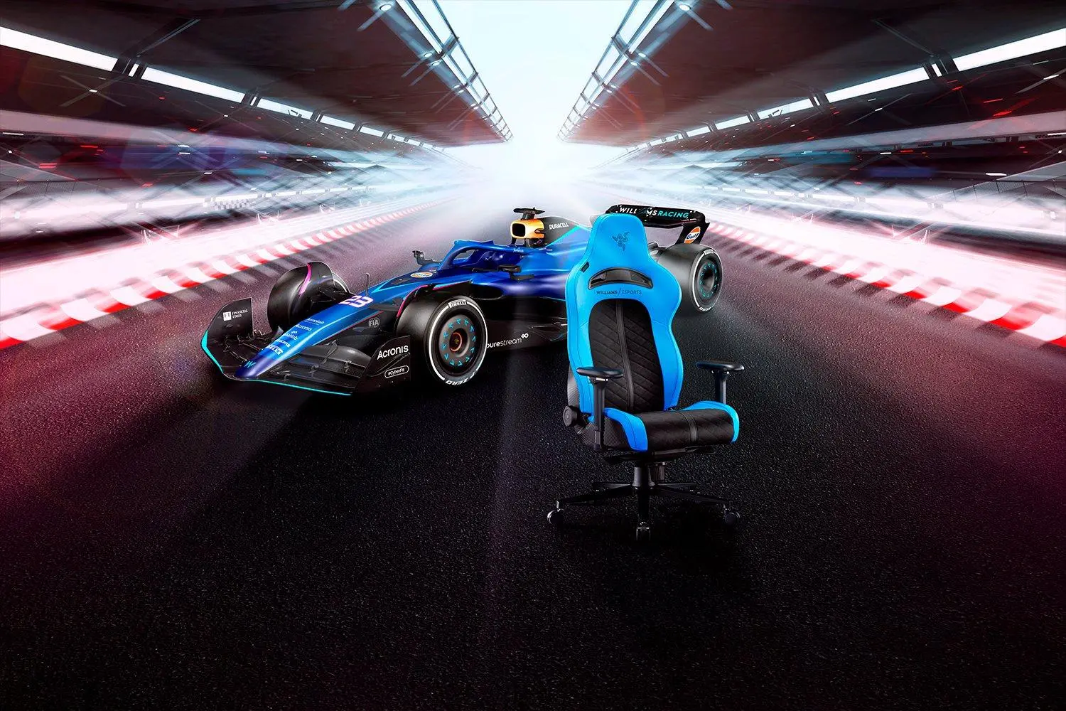 Fotel Razer Enki Pro Williams Esport Edition Gamingowy do 136kg Skóra ECO Czarno-niebieski