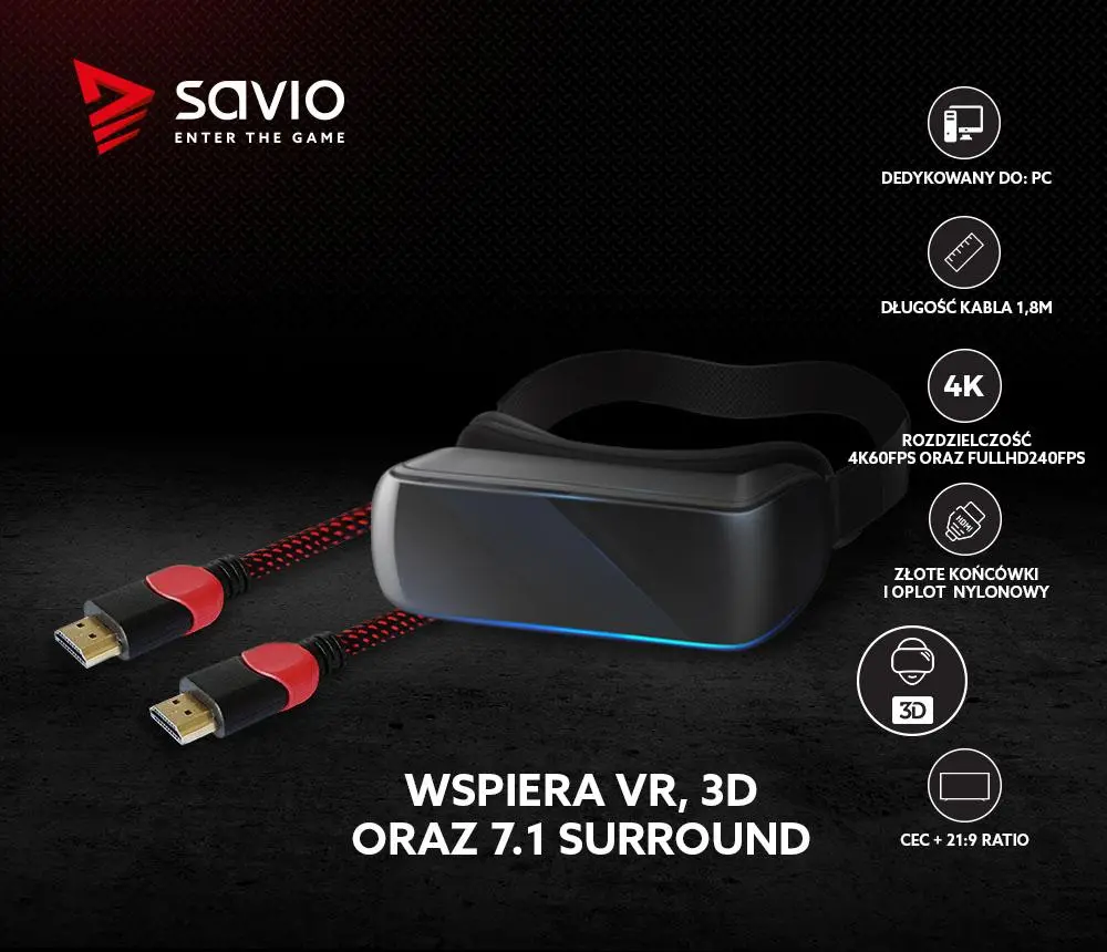 Kabel HDMI Savio GCL-04 3m Czerwony