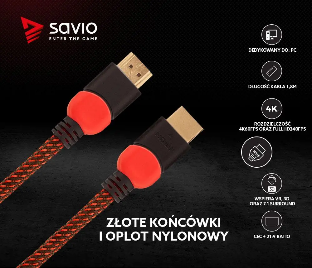Kabel HDMI Savio GCL-04 3m Czerwony
