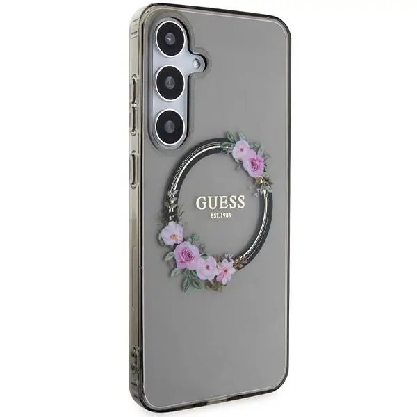 Etui Guess IML Flowers Wreath MagSafe do Samsung Galaxy S24+ Czarny