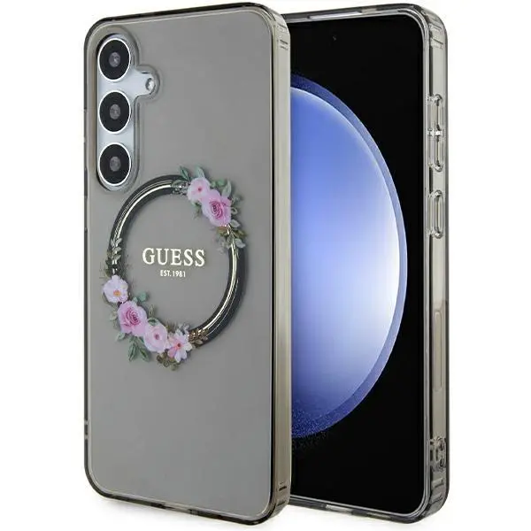Etui Guess IML Flowers Wreath MagSafe do Samsung Galaxy S24+ Czarny