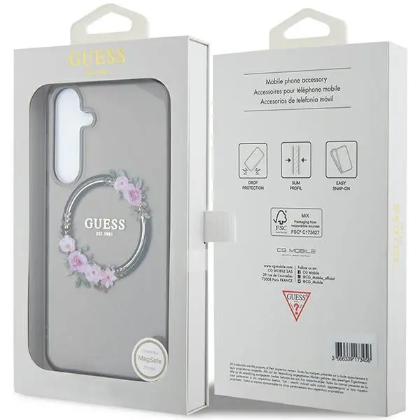 Etui Guess IML Flowers Wreath MagSafe do Samsung Galaxy S24+ Czarny