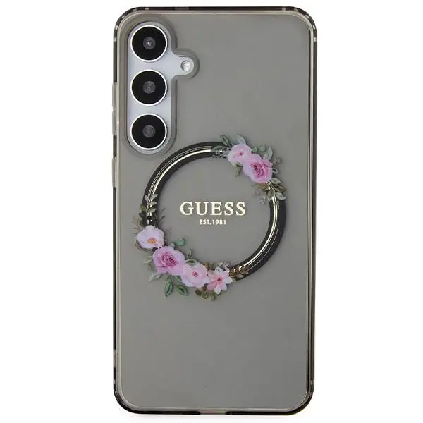 Etui Guess IML Flowers Wreath MagSafe do Samsung Galaxy S24+ Czarny