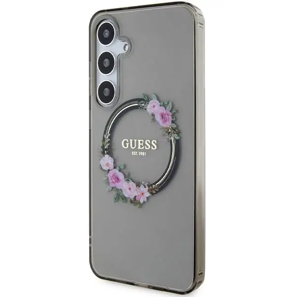 Etui Guess IML Flowers Wreath MagSafe do Samsung Galaxy S24+ Czarny