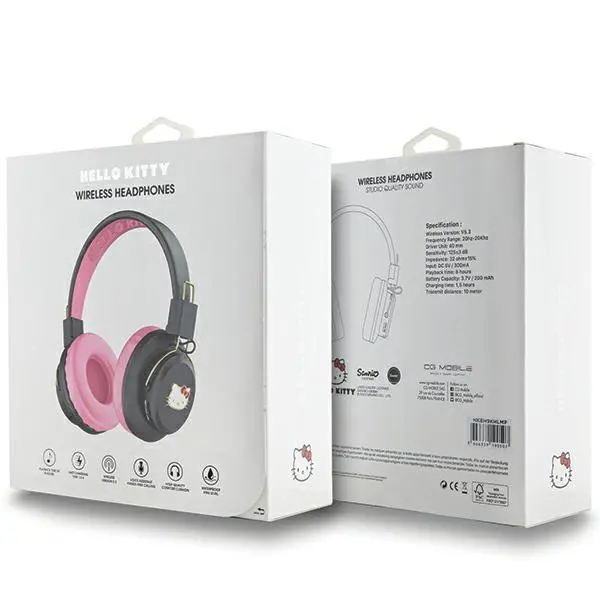 Słuchawki bezprzewodowe Hello Kitty HKBH9KHLMP Metal Logo Round Shape Nauszne Bluetooth 5.3 Różowy