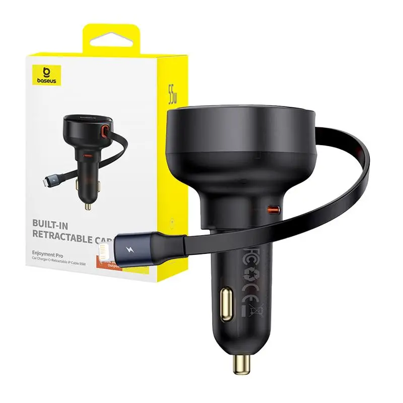 Ładowarka samochodowa Baseus Enjoyment Pro z kablem lightning USB-C 55W Czarny