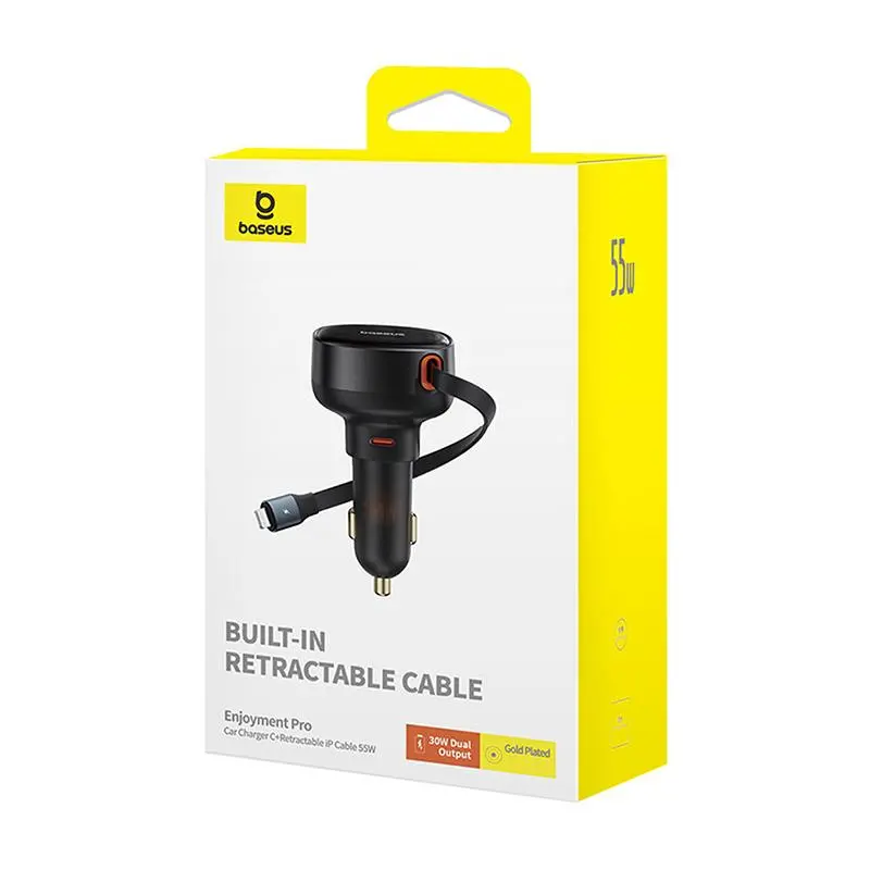 Ładowarka samochodowa Baseus Enjoyment Pro z kablem lightning USB-C 55W Czarny