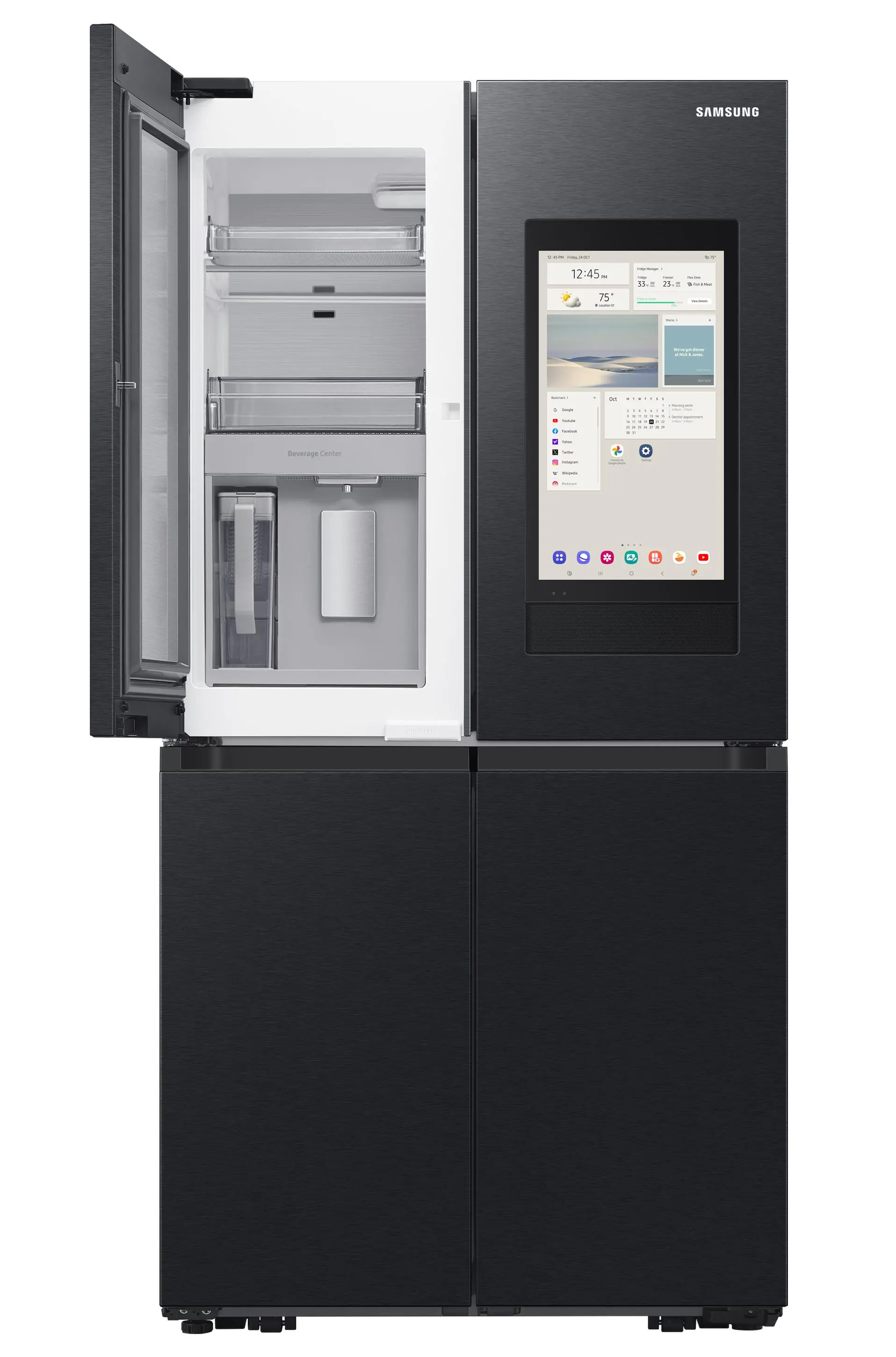 Lodówka Samsung Family Hub RF65DG9H0EB1 Pełny No Frost 183cm Dystrybutor wody Kostkarka automatyczna Zdalne sterowanie Grafitowy