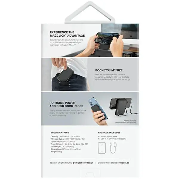 Powerbank UNIQ Hoveo 5000mAh Magnetic 20W Liliowy