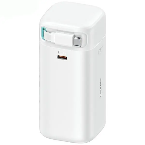 Powerbank USAMS Fast Charge XMF Series ze zwijanym kablem USB-C 18000mAh PD45W Biały