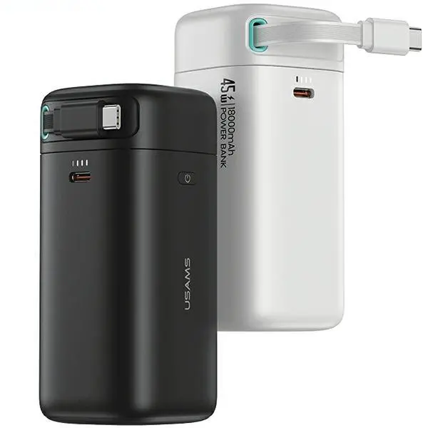 Powerbank USAMS Fast Charge XMF Series ze zwijanym kablem USB-C 18000mAh PD45W Biały